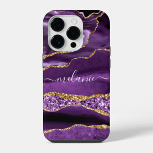 Agate Purple Gold Glitter Custom Name iPhone Case