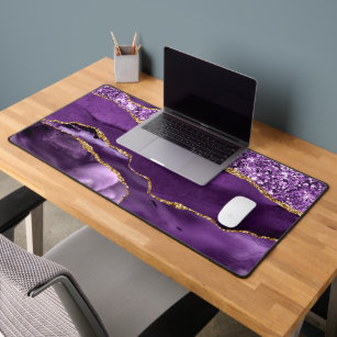 Agate Purple Gold Glitter Marble Desk Mat