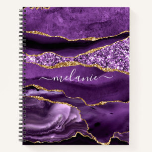 Agate Purple Gold Glitter Notebook and Custom Name