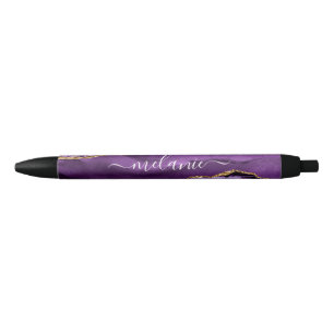 Agate Purple Gold Glitter Pen with Custom Name