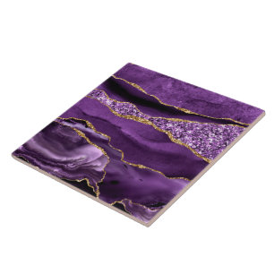 Agate Purple Gold Glitter Sparkle Ceramic Tile