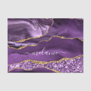 Agate Purple Gold Glitter Tissue Paper Custom Name