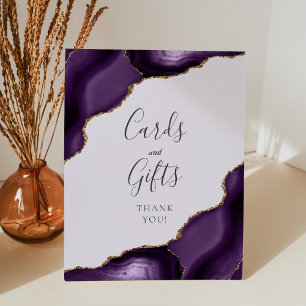 Agate Purple Gold Lavender Wedding Cards and Gifts Pedestal Sign