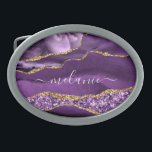 Agate Purple Gold Marble Custom Name Belt Buckle<br><div class="desc">Personalized Custom Name Belt Buckle with Agate Purple Violet Gold Glitter Geode Marble Belt Buckles - Your Birthday - Anniversary or Wedding Gift / Suppliest - Add Your Name - Text or Remove - Make Your Special Gift - Resize and move or remove and add text / elements with Customization...</div>