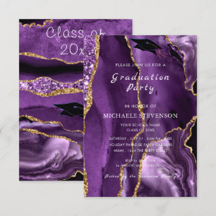 Agate Purple Gold Marble Graduation Invitation
