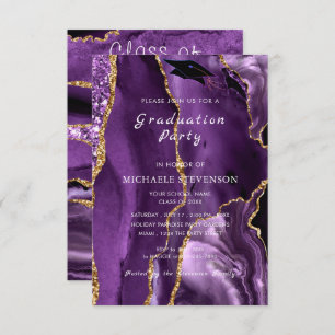 Agate Purple Gold Marble Invitation de graduation