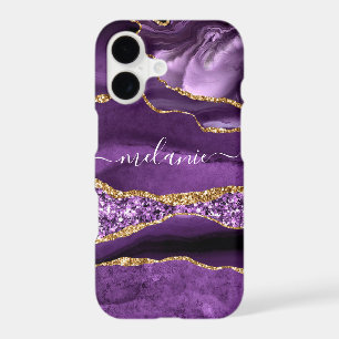 Agate Purple Gold Marble Nom personnalisé coque ip