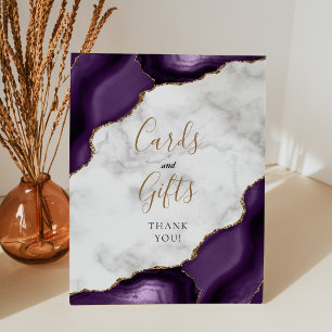 Agate Purple Gold Marble Wedding Cards and Gifts Pedestal Sign