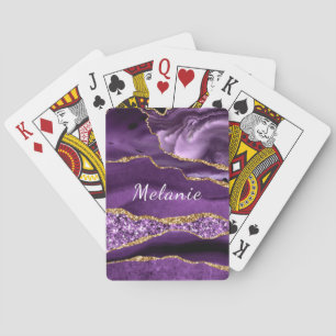 Agate Purple Gold Playing Cards with Custom Name