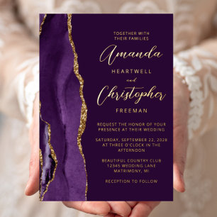 Agate Purple Gold Script Plum Wedding