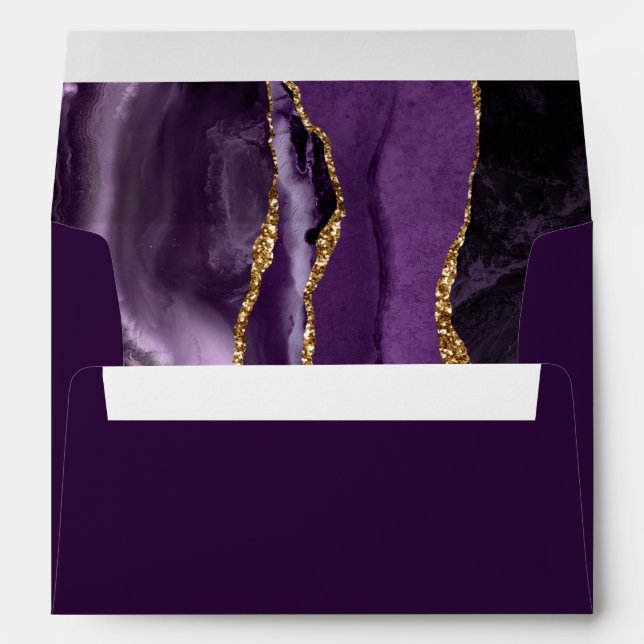 Agate Purple Gold Script Plum Wedding Envelope (Back (Bottom))