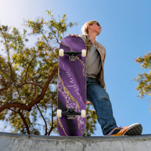 Agate Purple Gold Skateboard Gift with Your Name
