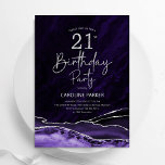 Agate Purple Silver 21st Birthday Invitation<br><div class="desc">Purple and silver agate 21st birthday party invitation. Elegant modern design featuring watercolor agate marble geode background,  faux glitter silver and typography script font. Trendy invite card perfect for a stylish women's bday celebration. Printed Zazzle invitations or instant download digital printable template.</div>