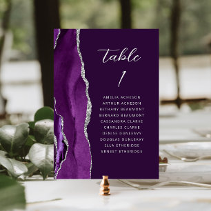Agate Purple Silver Modern Script Plum Wedding Table Number