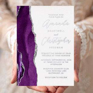 Agate Purple Silver Script Wedding