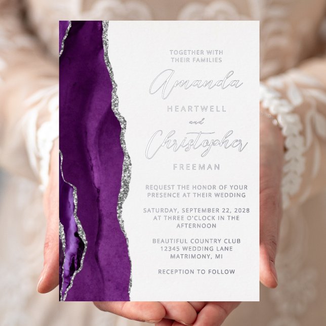 Agate Purple Silver Script Wedding (Creator Uploaded)