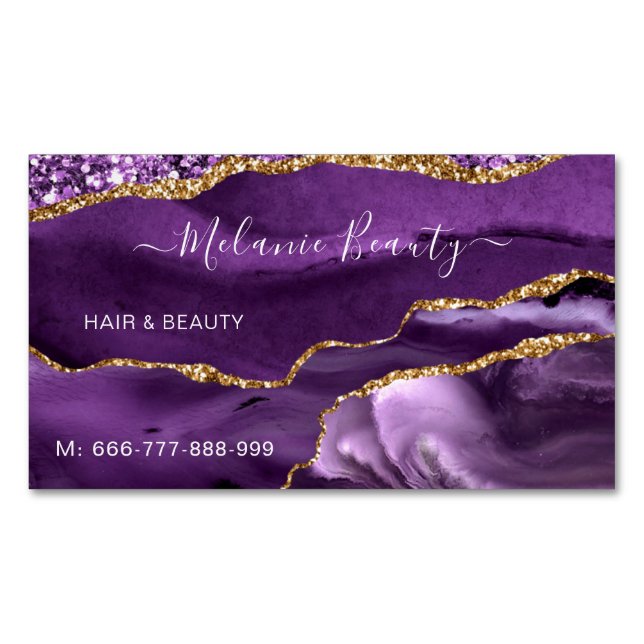 Agate Purple Violet Gold Business Card Magnet (Front)