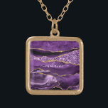 Agate Purple Violet Gold Custom Name Necklace<br><div class="desc">Necklaces with Agate Purple Violet Gold Glitter Geode Custom Name Sparkle Marble Personalized Birthday - Anniversary or Wedding Gift / Suppliest - Add Your Name - Text or Remove - Make Your Special Gift - Resize and move or remove and add text / elements with customization tool. Design by MIGNED....</div>