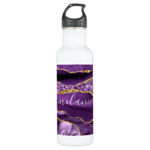 Agate Purple Violet Gold Glitter Geode Custom Name 710 Ml Water Bottle