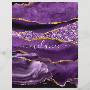 Agate Purple Violet Gold Glitter Geode Custom Name Letterhead