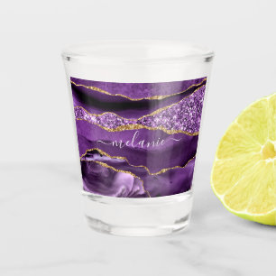 Agate Purple Violet Gold Glitter Geode Custom Name Shot Glass