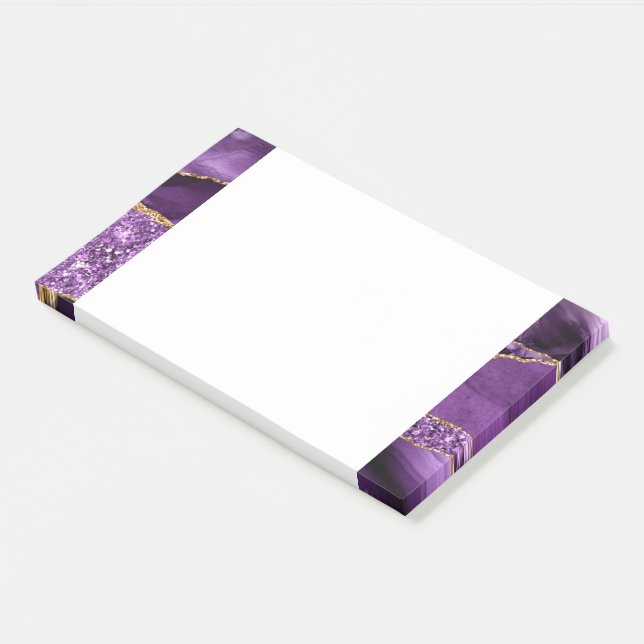 Agate Purple Violet Gold Glitter Sticky Notes (Angled)