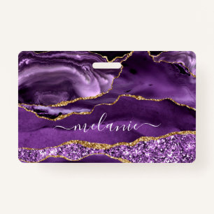 Agate Purple Violet Gold Glitter Your Name Badge