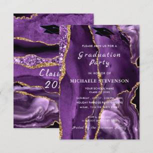 Agate Purple Violet Gold Graduation Invitation