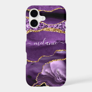 Agate Purple Violet Gold Marble Your Name Gift