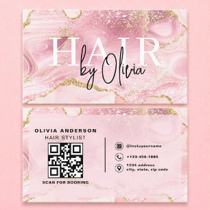 Agate QR Code Hair Stylist Modern Typography  Business Card