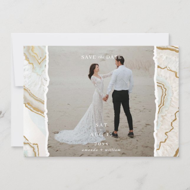 Agate Quartz Background Photo Wedding  Save The Date (Front)