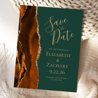 Agate Rust Gold Emerald Green Save the Date
