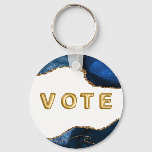 Agate Sapphire with Gold Veins Vote Keychain