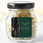 Agate Script Black Gold Emerald Green Wedding Square Sticker<br><div class="desc">This elegant modern wedding sticker features a black watercolor agate geode design trimmed with faux gold glitter. Easily customize the gold-coloured text on an emerald green background,  with the couple's names in handwriting calligraphy over a large,  medium grey ampersand.</div>
