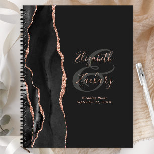 Agate Script Black Rose Gold Dark Wedding Plans Planner