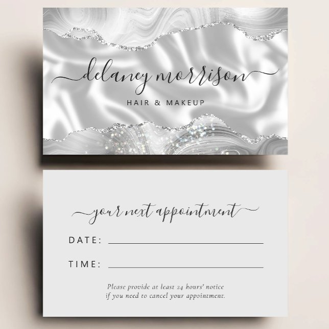 Agate Silk Gray White Luxury Stylist Appointment Business Card (Creator Uploaded)