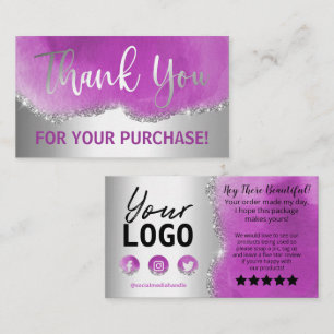 Agate Silver Purple Thank You Business Card