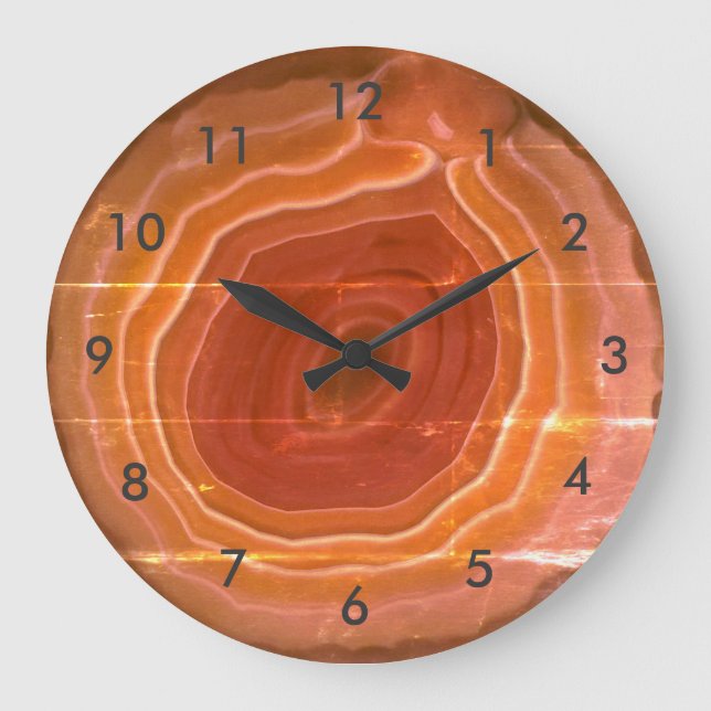 Agate slice orange stone clock with numbers. (Front)