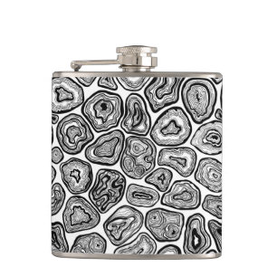 Agate slices in black and white hip flask
