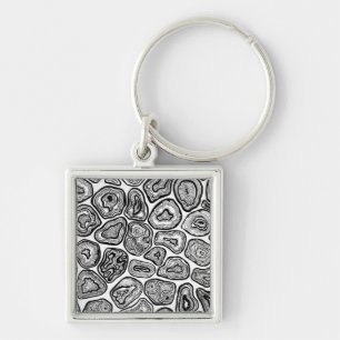 Agate slices in black and white keychain