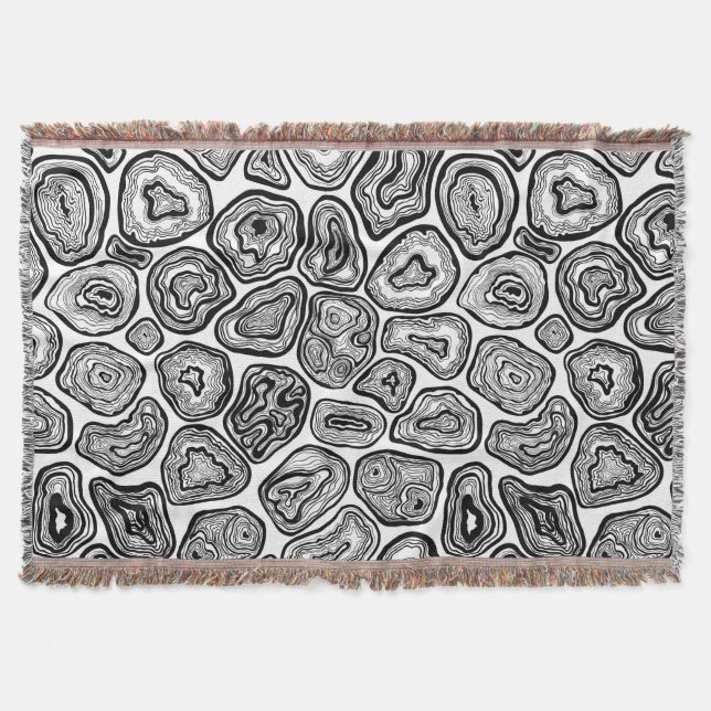 Agate slices in black and white throw blanket (Front)