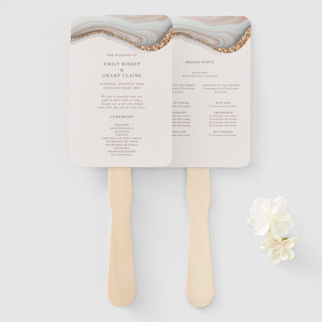 Agate Stone Marble Ceremony Program Hand Fan (Front and Back)