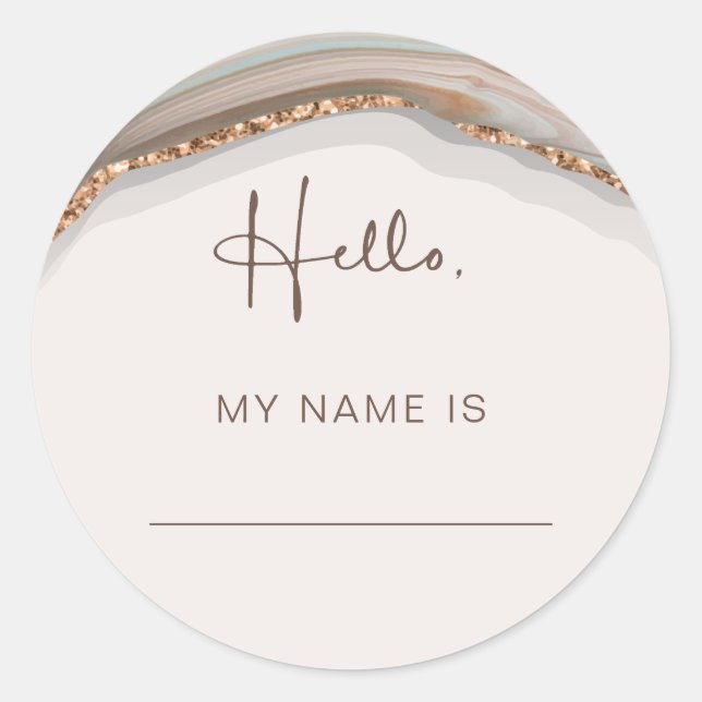 Agate Stone Marble Hello My Name is sticker label (Front)