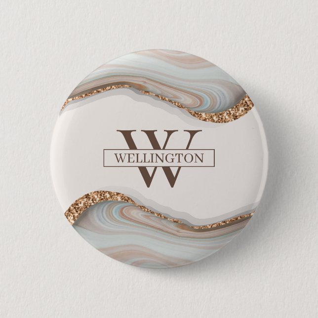 Agate Stone Marble Monogram Name Badge 2 Inch Round Button (Front)