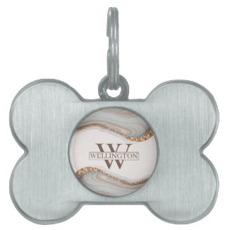 Agate Stone Marble Monogram Name Pet ID Tag