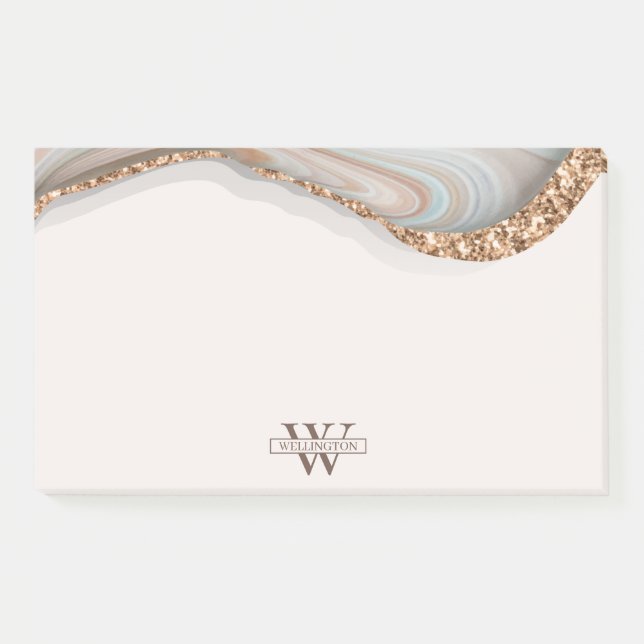 Agate Stone Marble Monogram Name Post-it Notes (Front)
