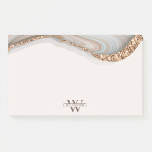 Agate Stone Marbre Monogramme Nom Post-it Notes