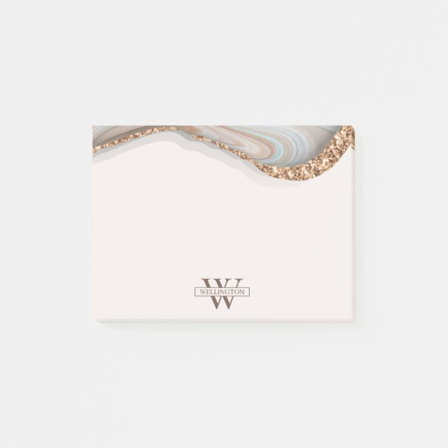 Agate Stone Marbre Monogramme Nom Post-it Notes (Devant)