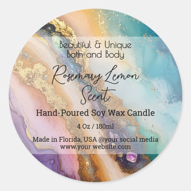 Agate Swirl Bottle Candle Jar Product Label (Front)