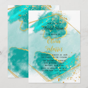 Agate Teal and Gold Geometrice Bridal Shower Invitation